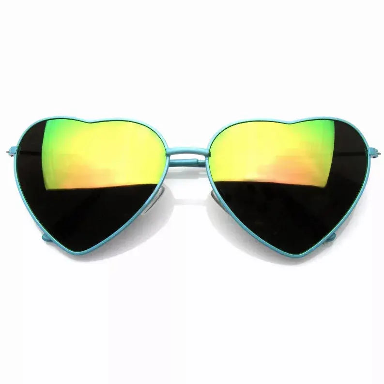 Womens Metal Heart Frame Mirror Lens Cupid Heart Shape Sunglasses Sunglass Memphis