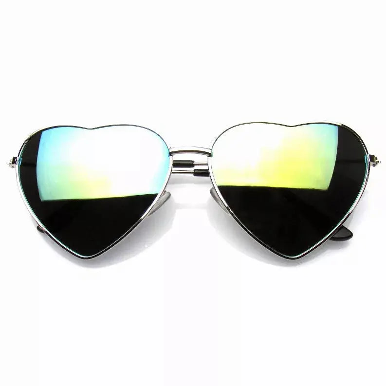 Womens Metal Heart Frame Mirror Lens Cupid Heart Shape Sunglasses Sunglass Memphis