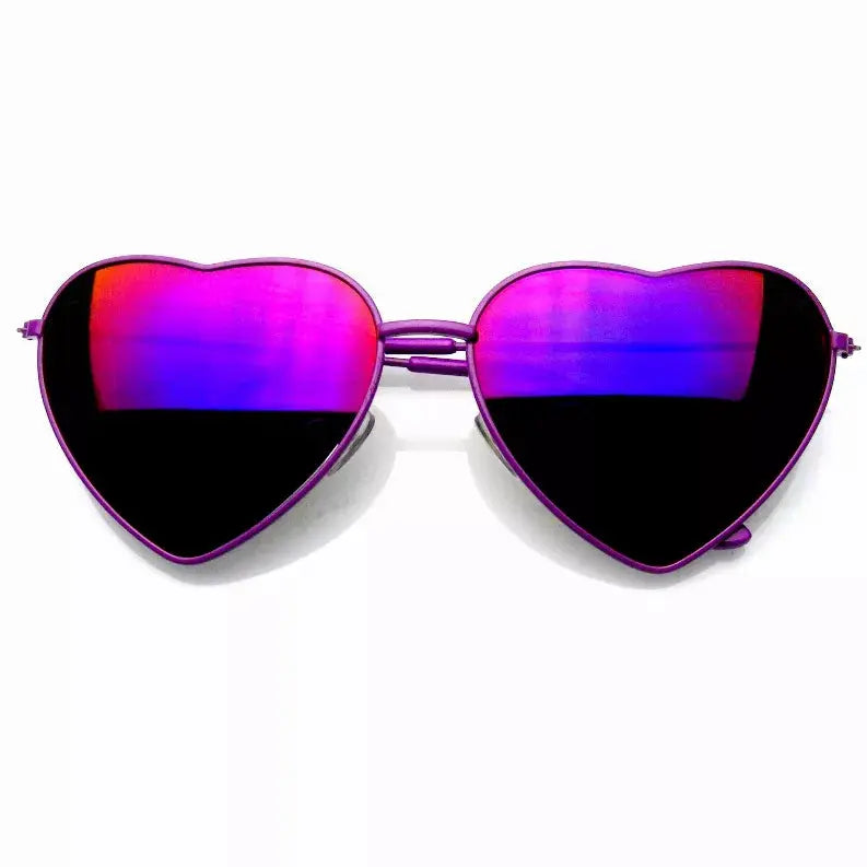 Womens Metal Heart Frame Mirror Lens Cupid Heart Shape Sunglasses Sunglass Memphis