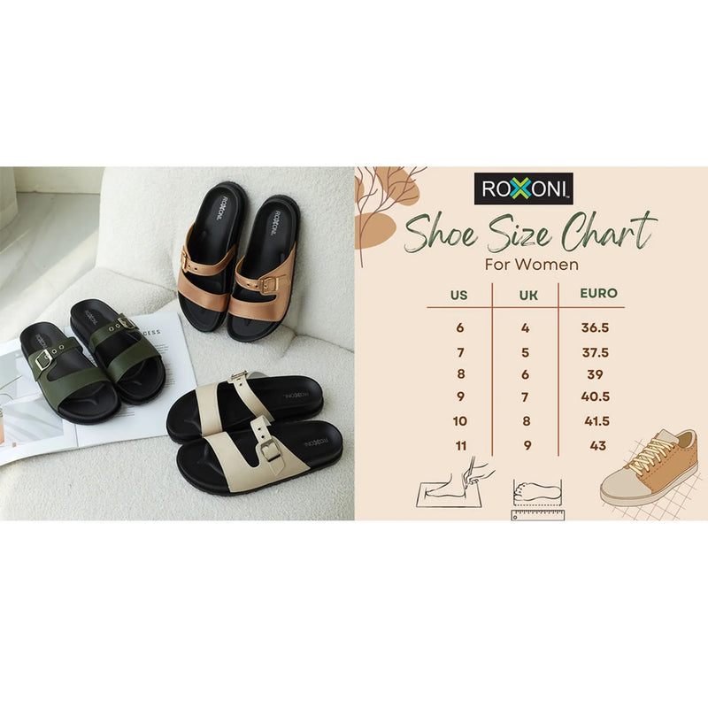 Womens Open Toe Comfort Flat Sandals Single Buckle Adjustable Straps Flat Slides Roxoni