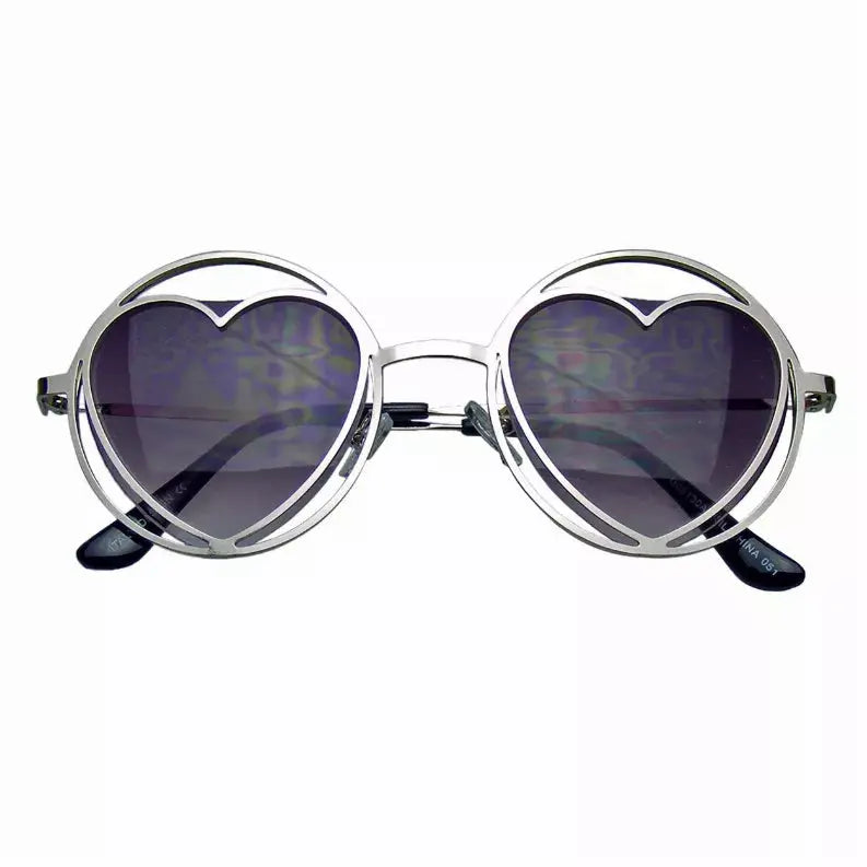 Womens Round Metal Heart Shape Hippie Circle Sunglasses Sunglass Memphis