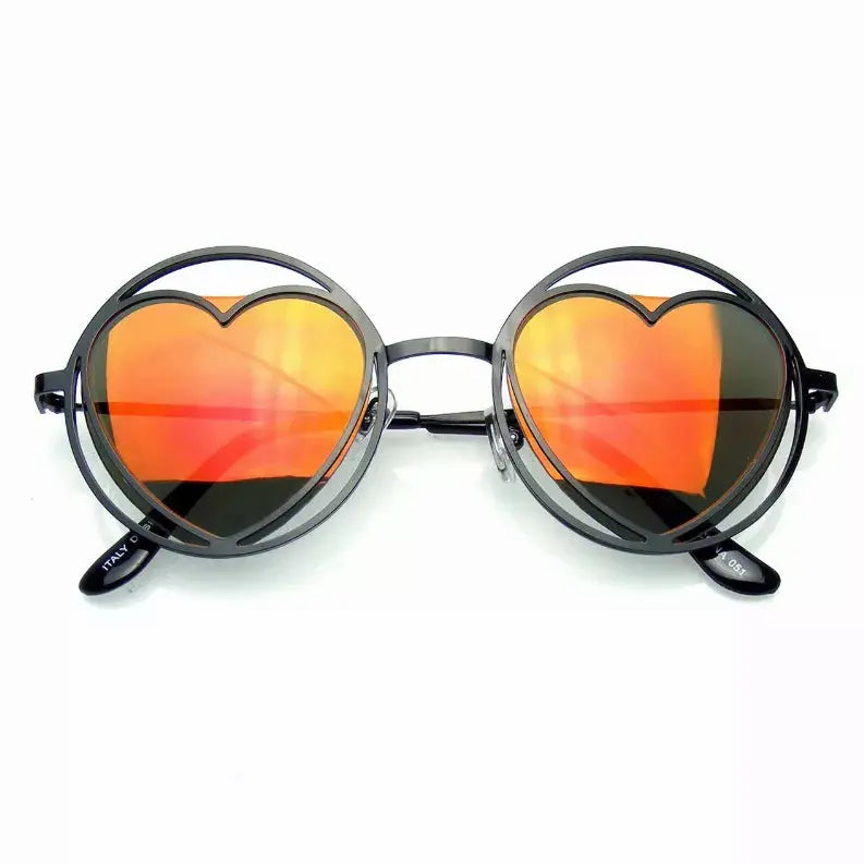 Womens Round Metal Heart Shape Hippie Circle Sunglasses Sunglass Memphis
