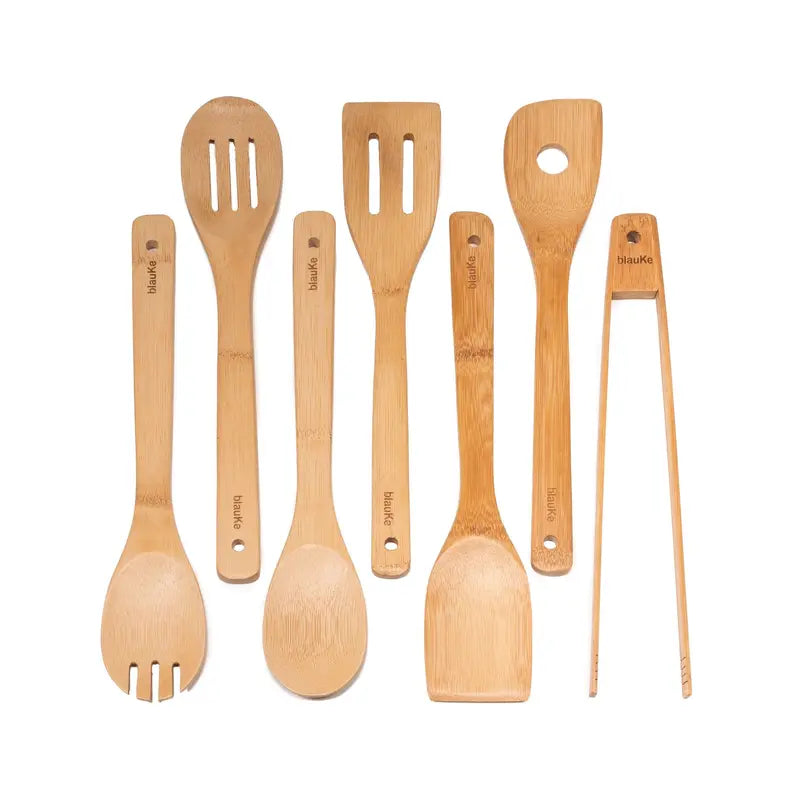Wooden Spoons for Cooking 7-Pack - Bamboo Kitchen Utensils Set for Nonstick Cookware Jarganic