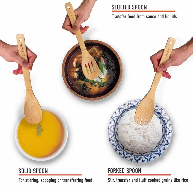 Wooden Spoons for Cooking 7-Pack - Bamboo Kitchen Utensils Set for Nonstick Cookware Jarganic