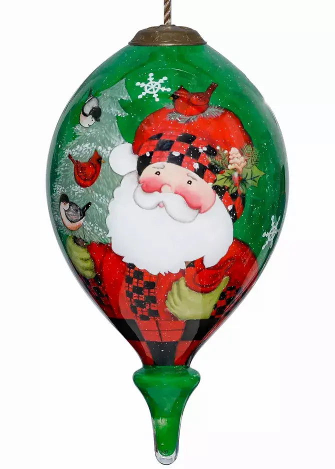 Woodland Plaid Pals Santa Hand Painted Glass Ornament Inner Beauty Gifts