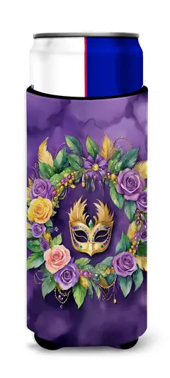 Wreath Mardi Gras Hugger for Ultra Slim Cans Caroline's Treasures