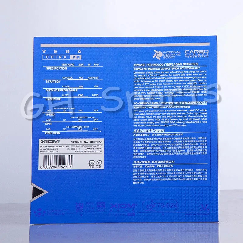 XIOM Original VEGA CHINA VM Blue Pimples In Table Tennis Rubber Ping Pong Sponge Tenis De Mesa