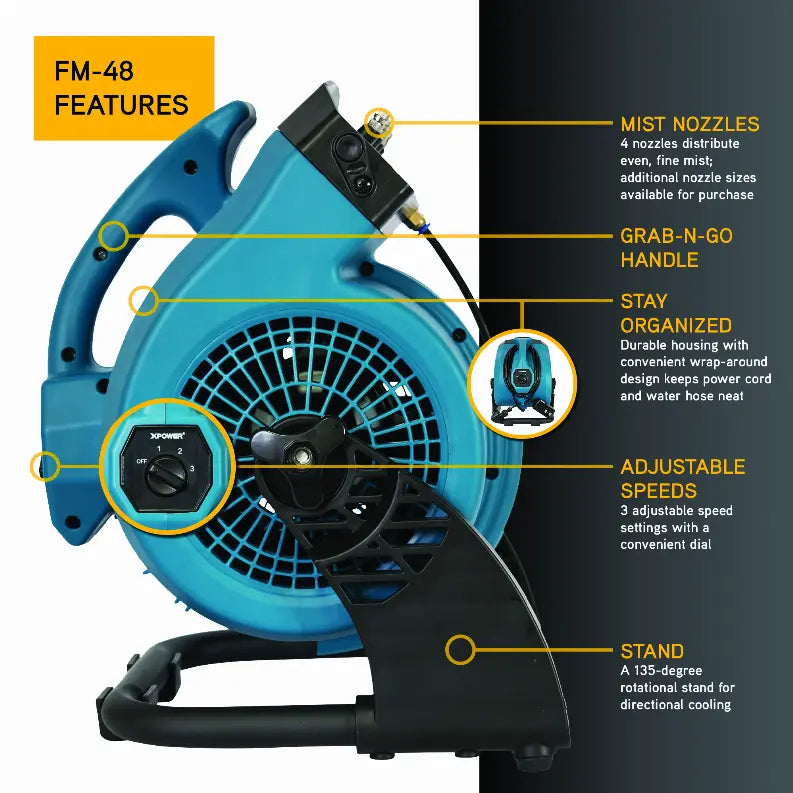 XPOWER FM-48 Portable 3 Speed Outdoor Cooling Misting Fan Xpower Manufacture Inc