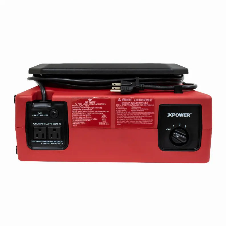 XPOWER PL-700A 1/3 HP 1050 CFM 3 Speed Low Profile Air Mover, Floor Fan, Carpet Dryer with Built-in Power Outlets Xpower Manufacture Inc