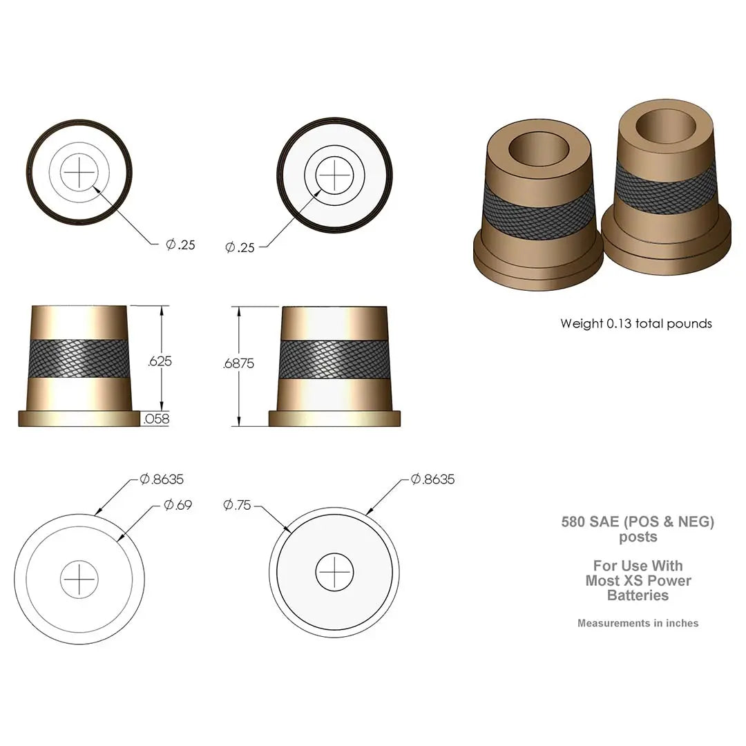 Xs Power Short Brass Post Adaptors M6 XS Power