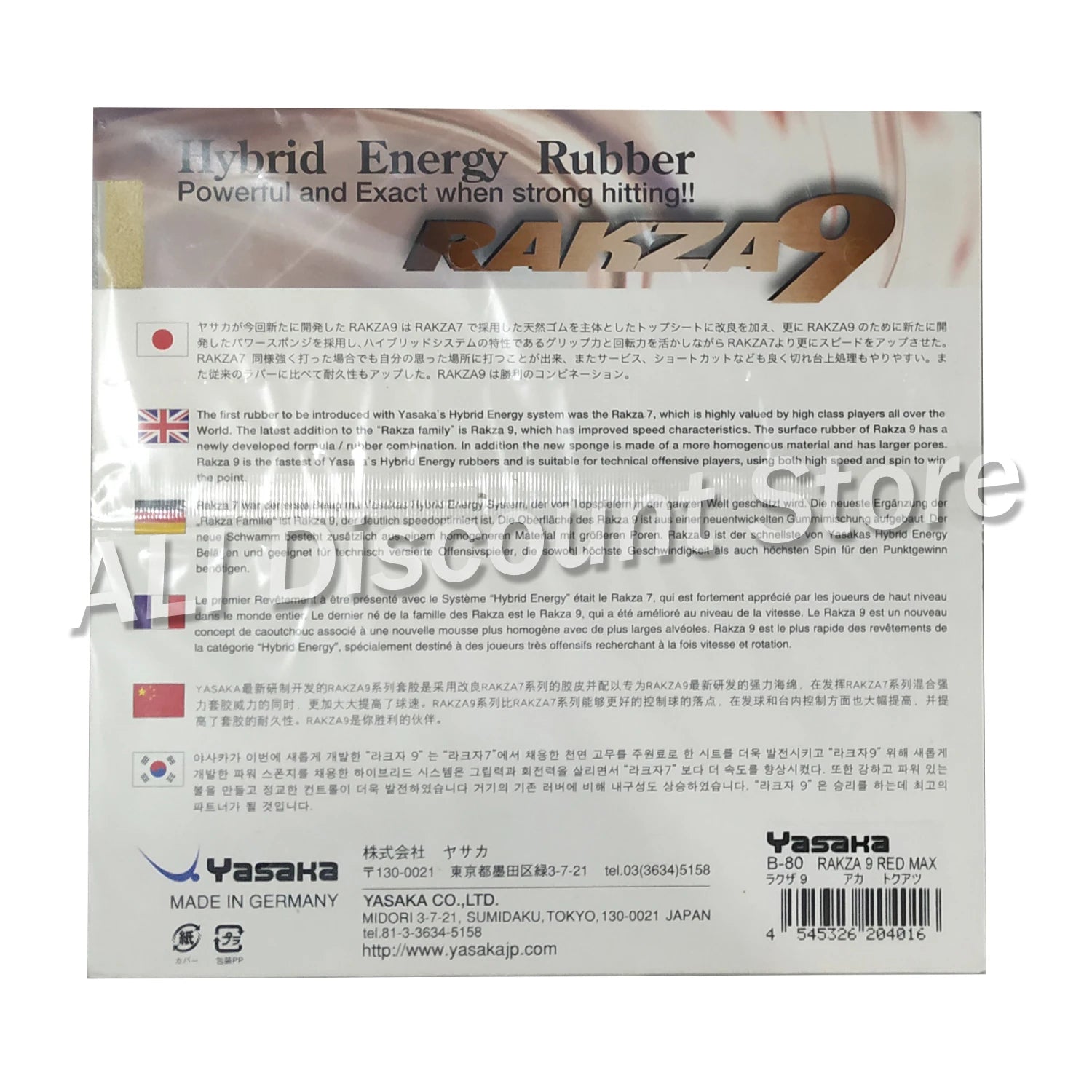 YASAKA RAKZA 9 (RAKZA9, RK9) Table Tennis Rubber Pips-In Yasaka Original Ping Pong Sponge Tenis De Mesa