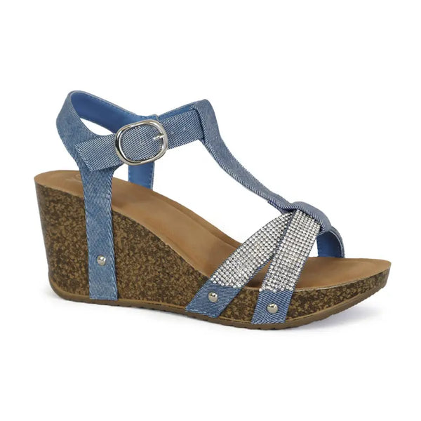 YOKI NETTA-67 Women's Criss Cross Rhinestone Strap Wedge Yoki Fashion