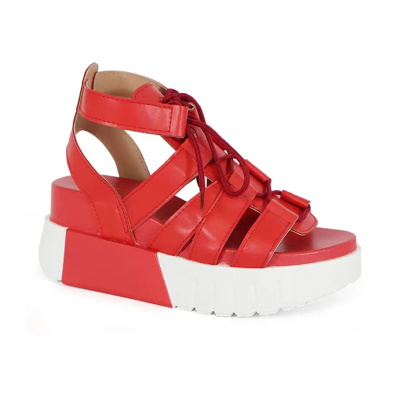 YOKI TAVI-04 Women's Lace Up Chunky Wedge Sandals Yoki Fashion