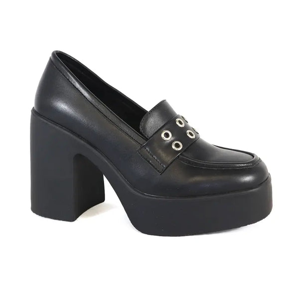 YOKI TRACE-05 Women's Chunky Heel Loafers with grommets Yoki Fashion