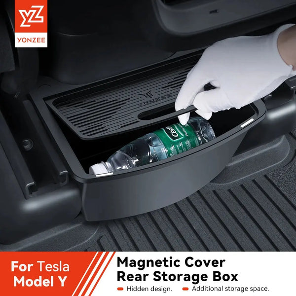YZ For Tesla Model Y Juniper 2021-2025 Magnetic Suction Back Row Intermediate Storage Box For Tesla Storage Box Car Accessories GreatEagleInc