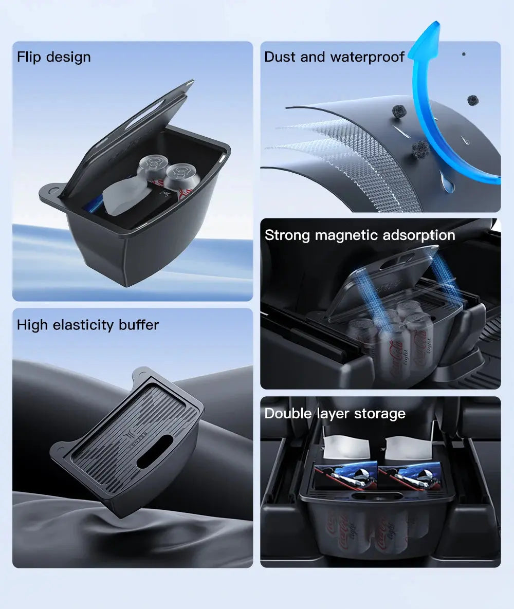 YZ For Tesla Model Y Juniper 2021-2025 Magnetic Suction Back Row Intermediate Storage Box For Tesla Storage Box Car Accessories GreatEagleInc