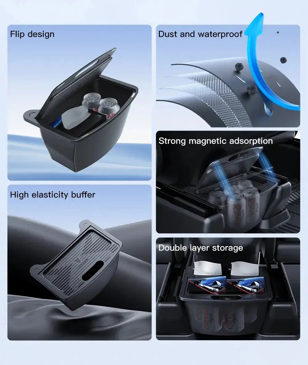 YZ For Tesla Model Y Juniper 2021-2025 Magnetic Suction Back Row Intermediate Storage Box For Tesla Storage Box Car Accessories GreatEagleInc