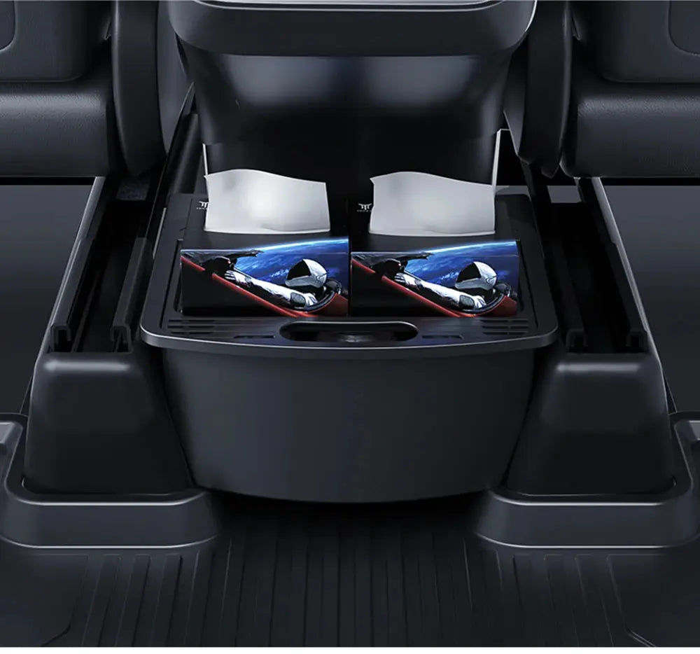 YZ For Tesla Model Y Juniper 2021-2025 Magnetic Suction Back Row Intermediate Storage Box For Tesla Storage Box Car Accessories GreatEagleInc