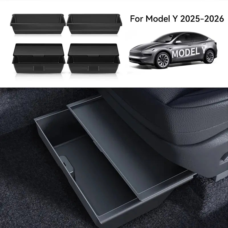 YZ For Tesla Model Y Juniper 2026 Underseat Storage Box Seats Drawer TPE Hidden Storage Tray Push Pull Car Organizer Accessories GreatEagleInc
