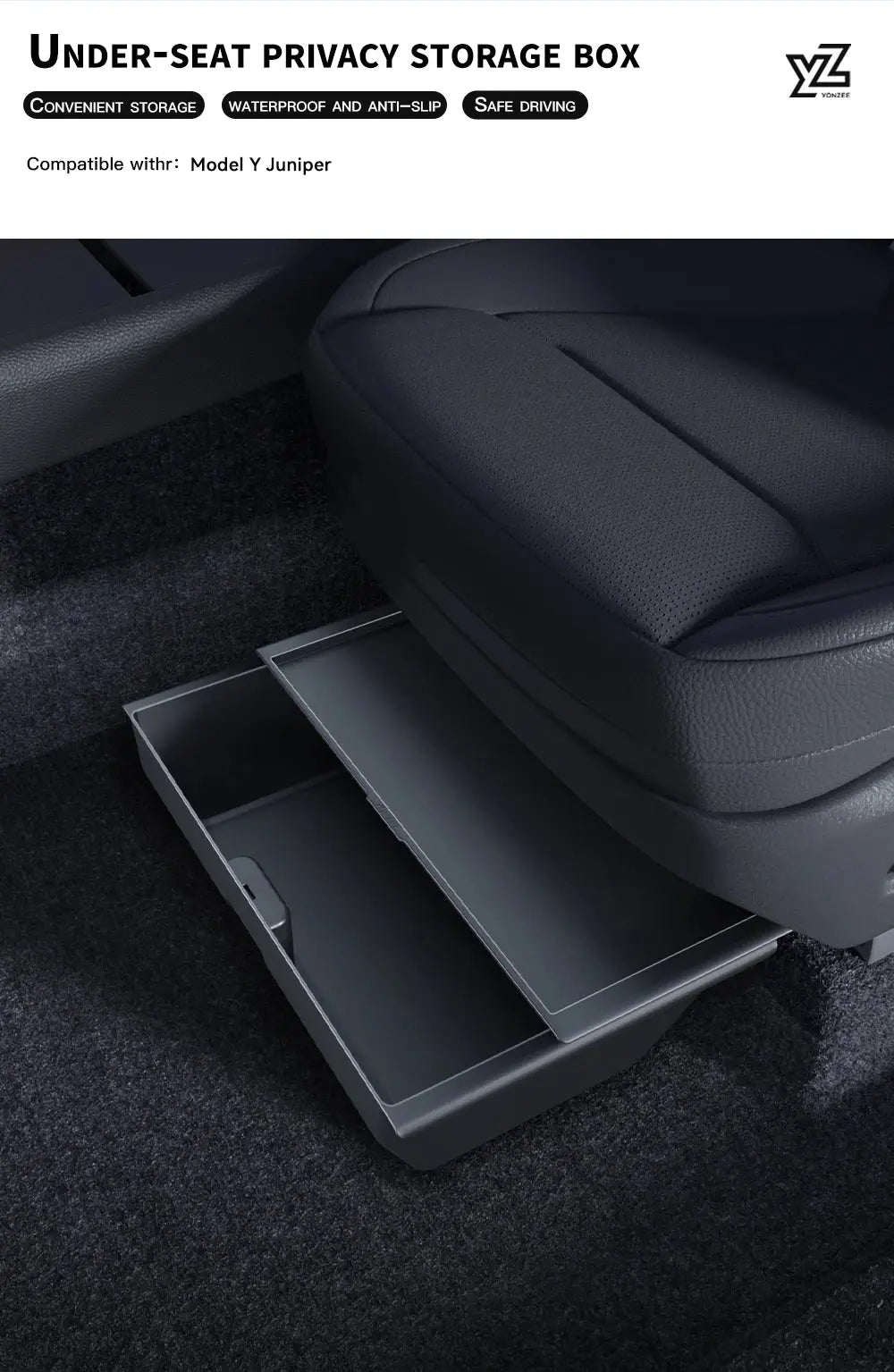 YZ For Tesla Model Y Juniper 2026 Underseat Storage Box Seats Drawer TPE Hidden Storage Tray Push Pull Car Organizer Accessories GreatEagleInc
