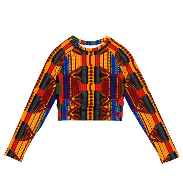 Yellow Blue African Kente Women's Longsleeve Crop Top Adirelounge