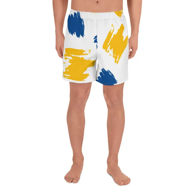 Yellow Blue Brushstroke Athletic Shorts Adirelounge