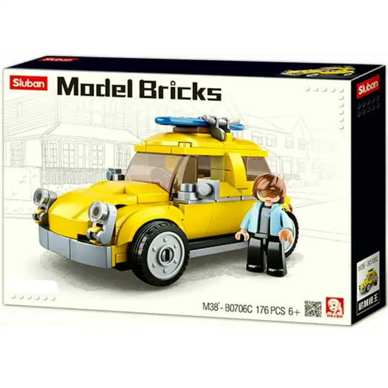Yellow Bug Car Building Brick Kit (176 pcs) Texas Toy Distribution