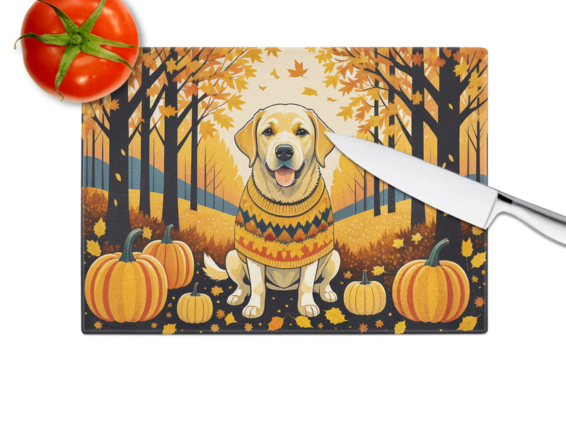 Yellow Labrador Retriever Fall Glass Cutting Board Caroline's Treasures