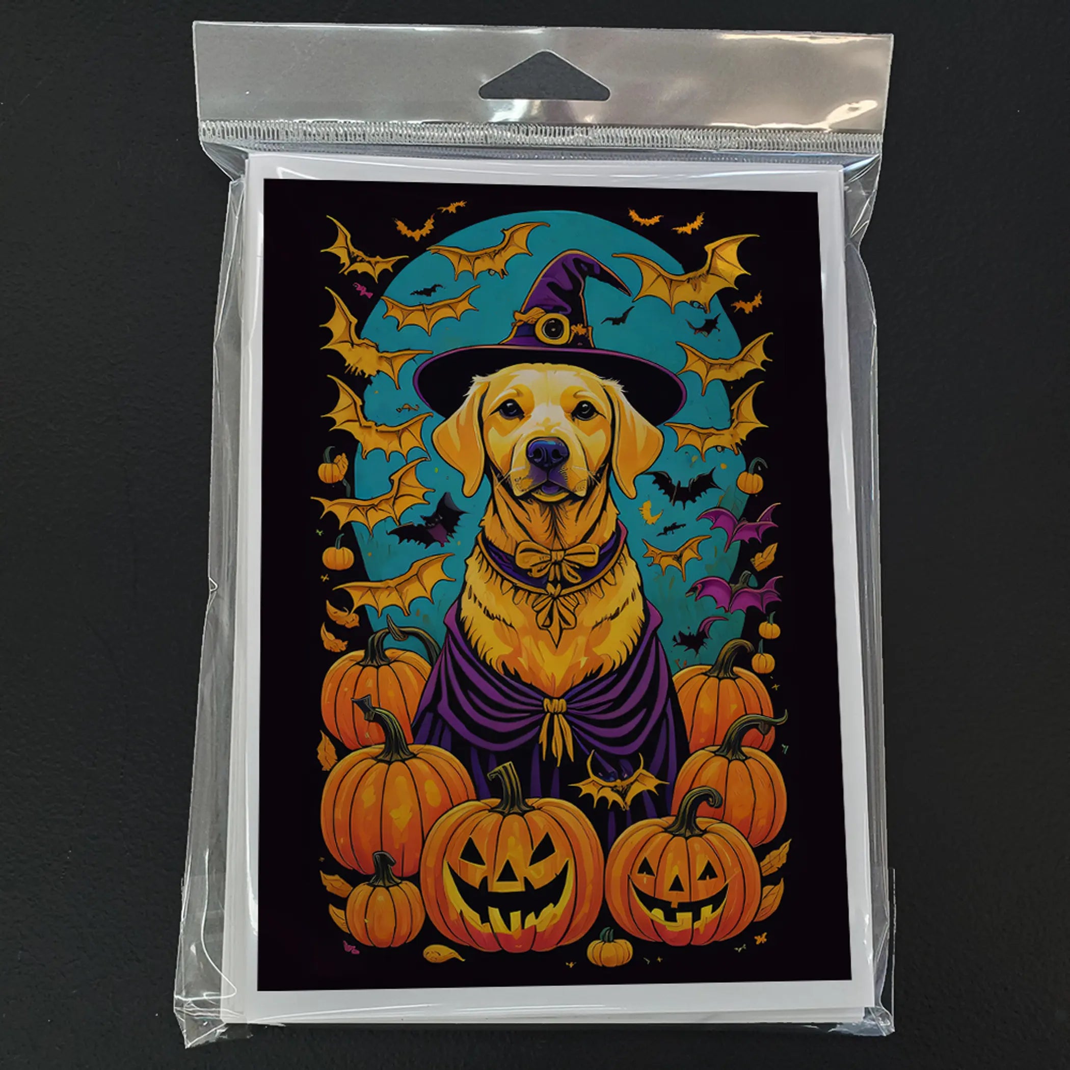 Yellow Labrador Retriever Witchy Halloween Greeting Cards Pack of 8 Caroline's Treasures