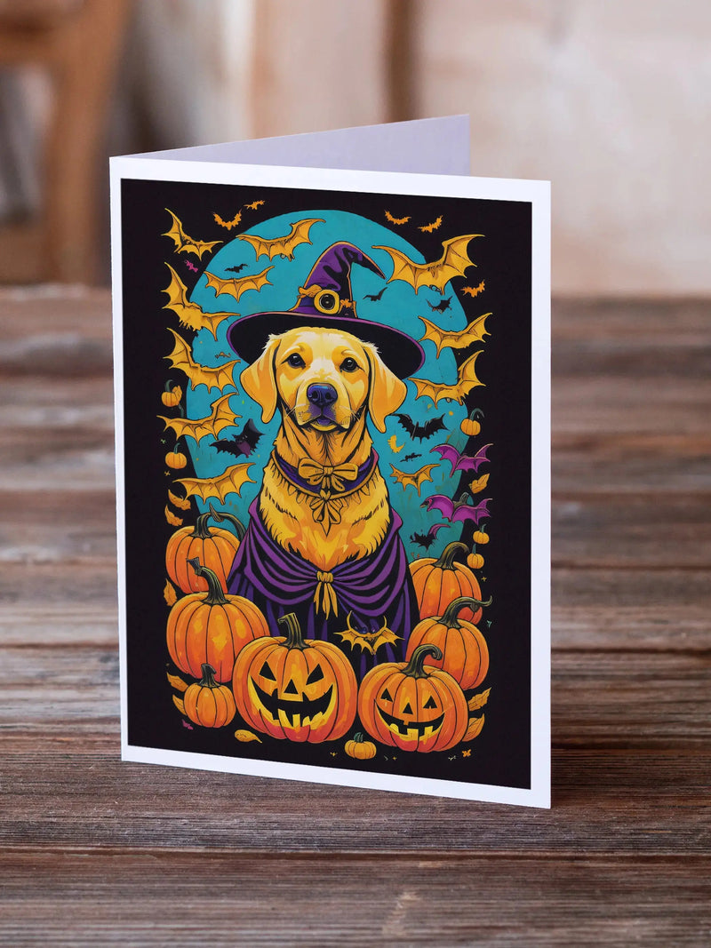 Yellow Labrador Retriever Witchy Halloween Greeting Cards Pack of 8 Caroline's Treasures