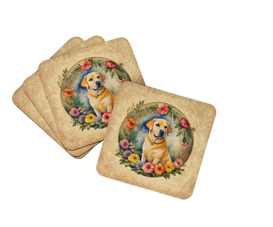 Yellow Labrador Retriever and Flowers Pair of Pot Holders Caroline's Treasures