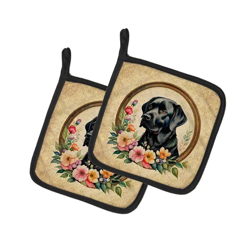 Yellow Labrador Retriever and Flowers Pair of Pot Holders Caroline's Treasures