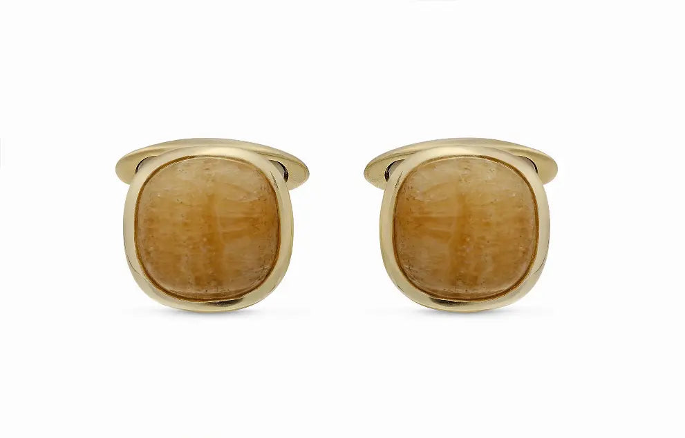 Yellow Lace Agate Stone Cufflinks in 14K Yellow Gold Plated Sterling Silver Luv My Jewelry