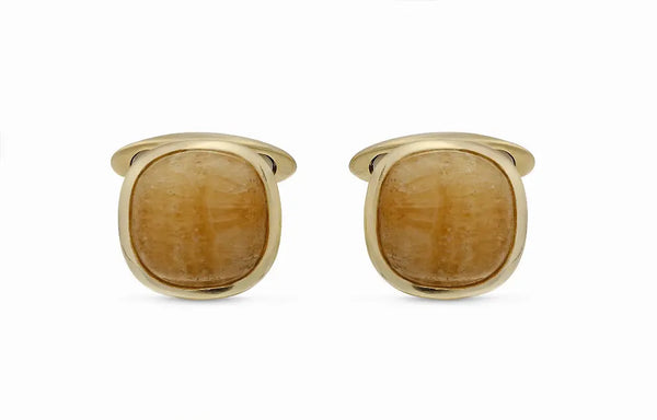 Yellow Lace Agate Stone Cufflinks in 14K Yellow Gold Plated Sterling Silver Luv My Jewelry