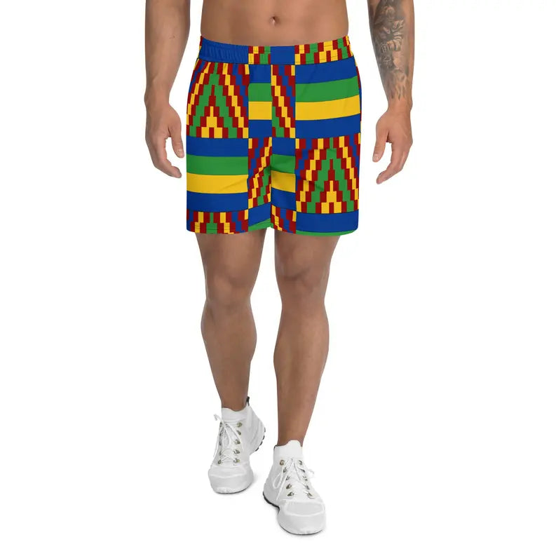 Yellow and Blue Kente African Print Men's Shorts Adirelounge