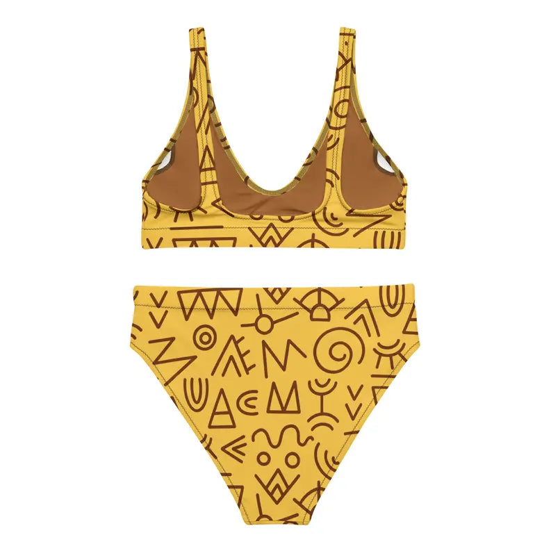 Yellow and Brown Pattern Women Recycled High-Waisted Bikini Adirelounge
