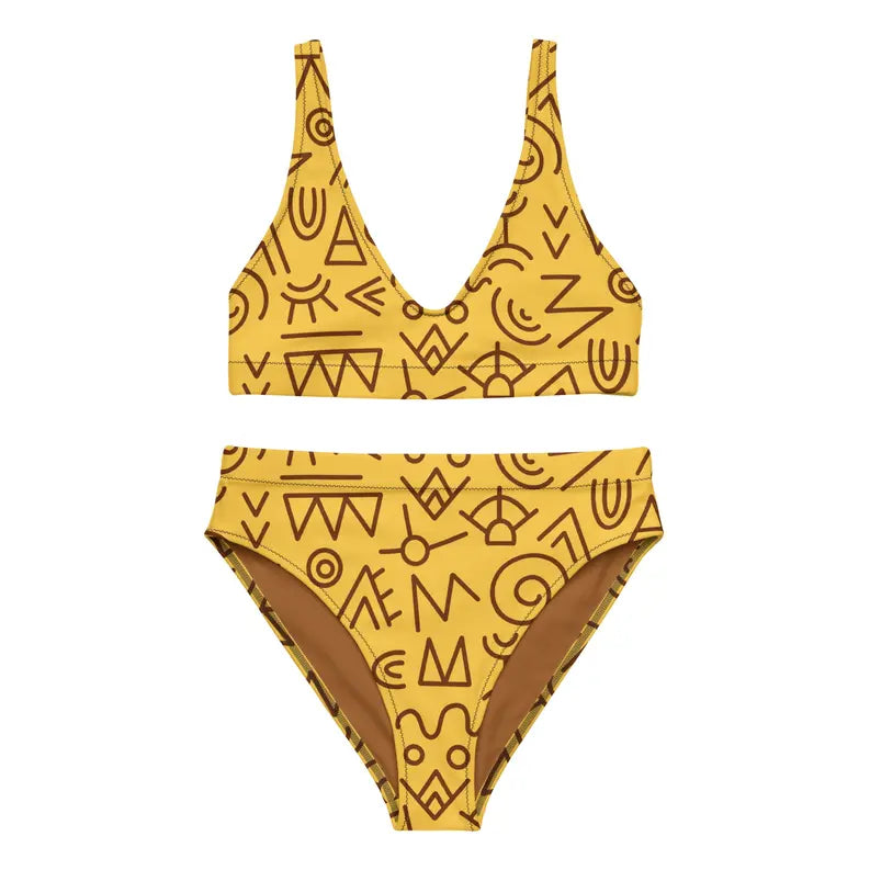 Yellow and Brown Pattern Women Recycled High-Waisted Bikini Adirelounge
