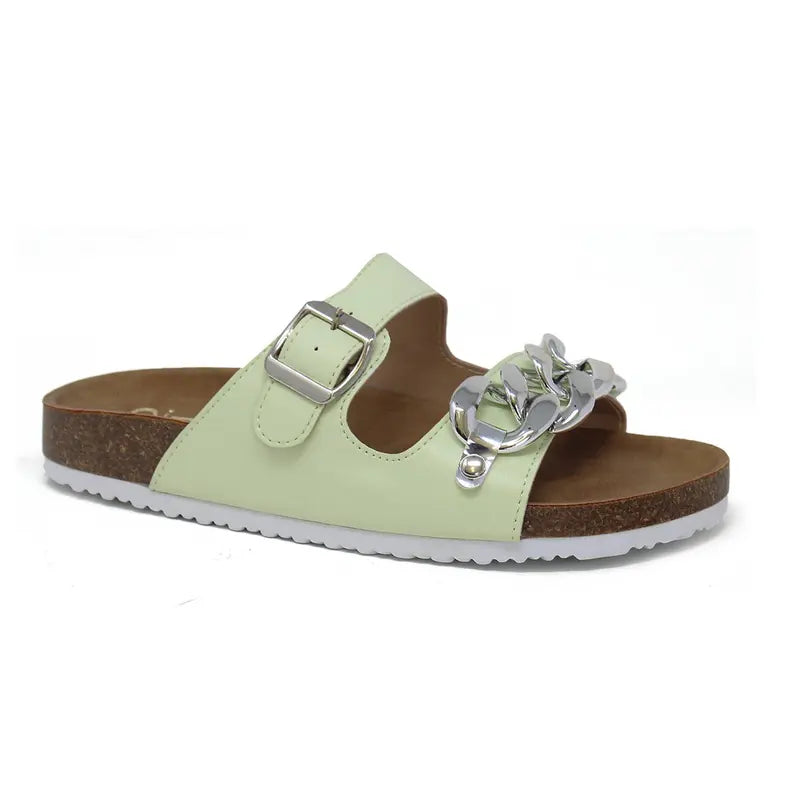 Yoki GIAN-48 Women's Flat Cork Sandal With Chain Strap Yoki Fashion