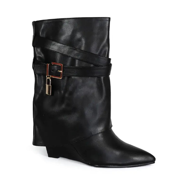 Yoki Womens High Wedge Boot With Lock Charm Yoki Fashion