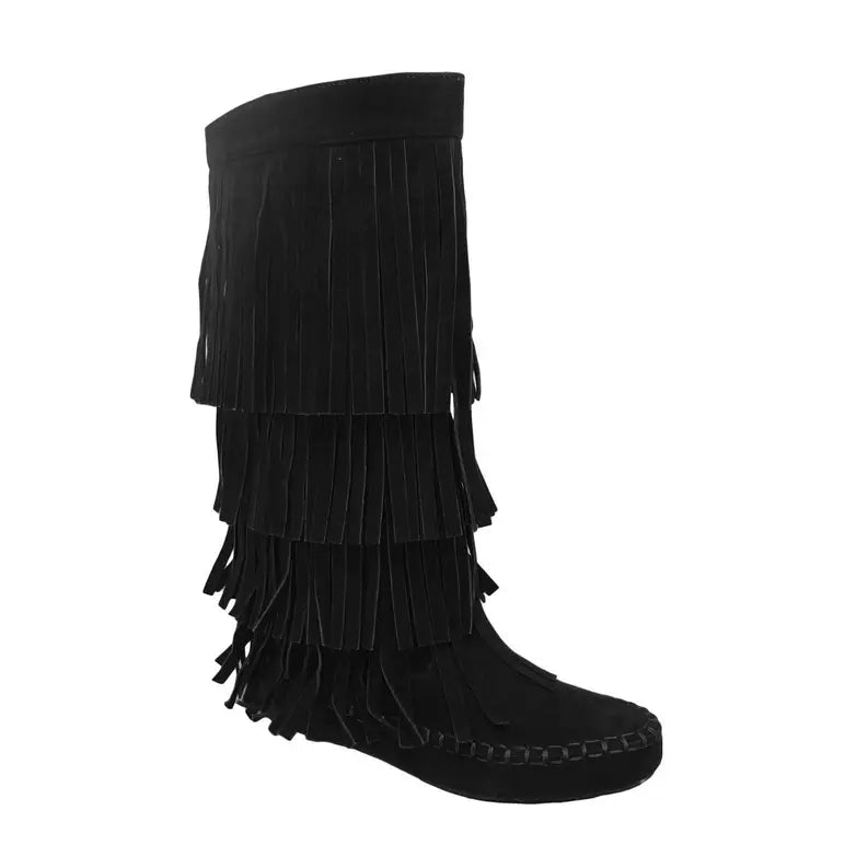 Yoki Womens Mudd-55 Layered Fringe Cowboy western Boots Yoki Fashion
