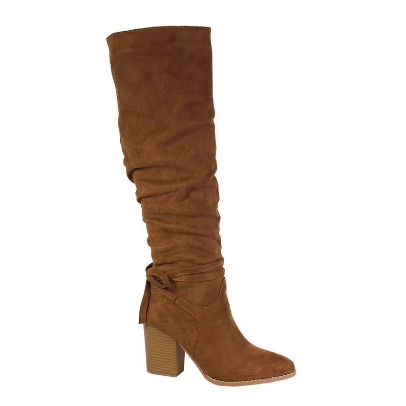 Yoki Womens Solid Scrunch KNEE HIGH winter  Boot With Bow Yoki Fashion