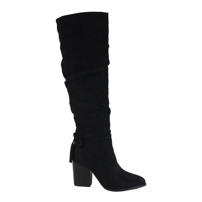 Yoki Womens Solid Scrunch KNEE HIGH winter  Boot With Bow Yoki Fashion