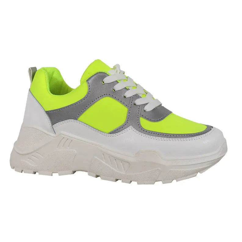 Yoki Womens THUNDER NEON LOW TOP CHUNKY SNEAKERs Yoki Fashion
