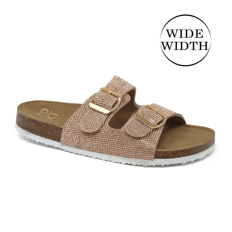 Yoki Womens Wide Width Gian-107 stone footbed sandals Yoki Fashion
