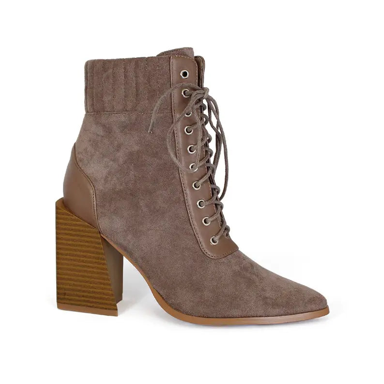Yoki Womens courdory cuffed design laced chunky boots Yoki Fashion