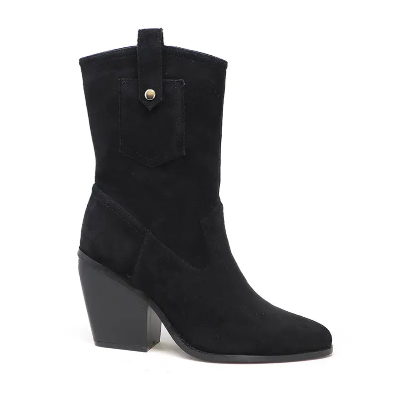 Yoki Womens mid calf pocket cowboy Western Boots Yoki Fashion