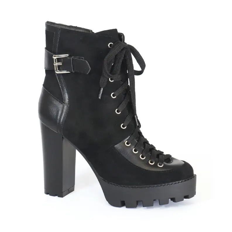 Yoki Womens two tone high lace up hiker booties Yoki Fashion