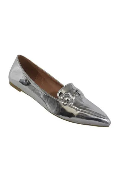 Yoki womens URBAN-363 METALLIC FLAT W/ FLOWER UPPER Yoki Fashion