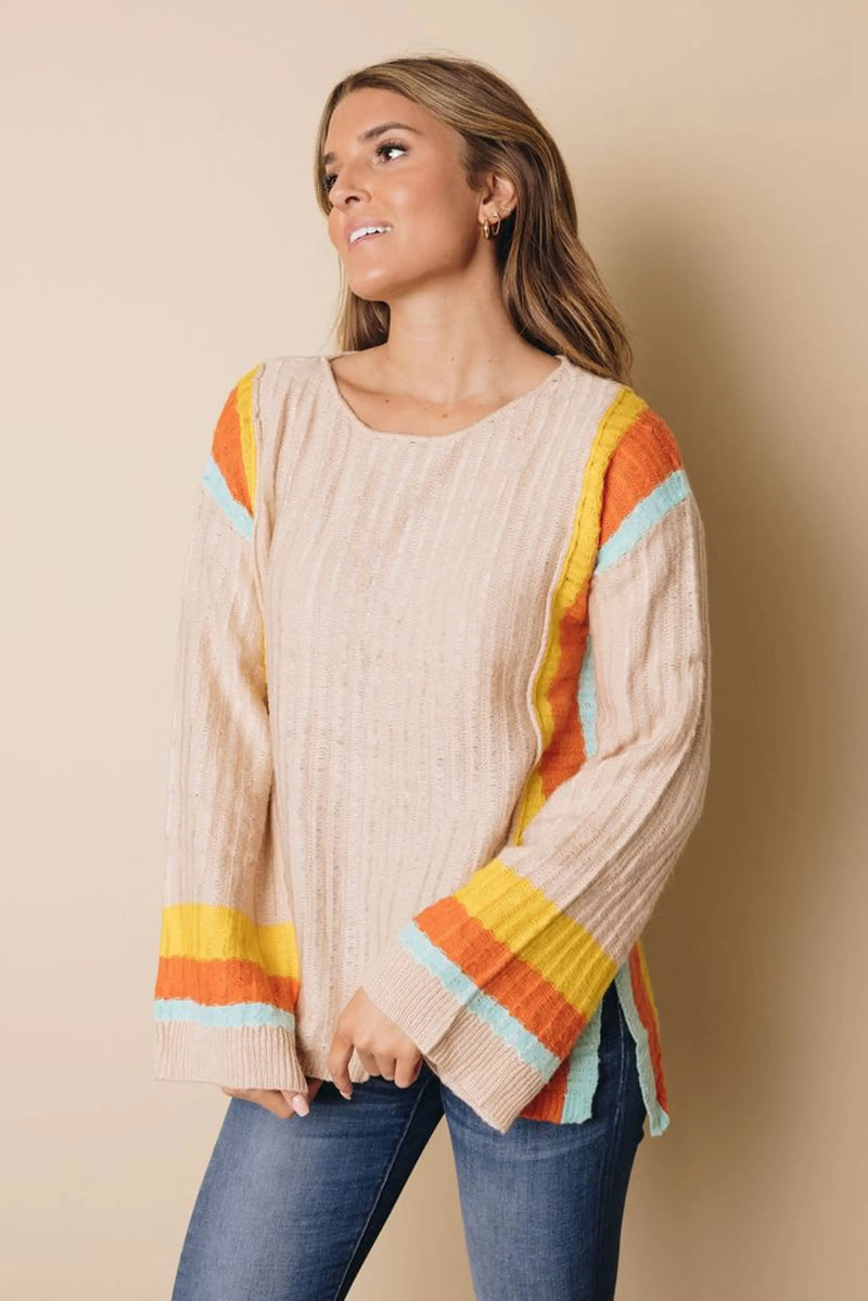 You Are Gold Striped Bell Sleeve Sweater Stay Warm in Style