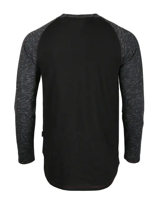 ZIMEGO Long Sleeve Contrast Raglan Henley V-Neck T-Shirts BLK-BLK Zimego Apparel